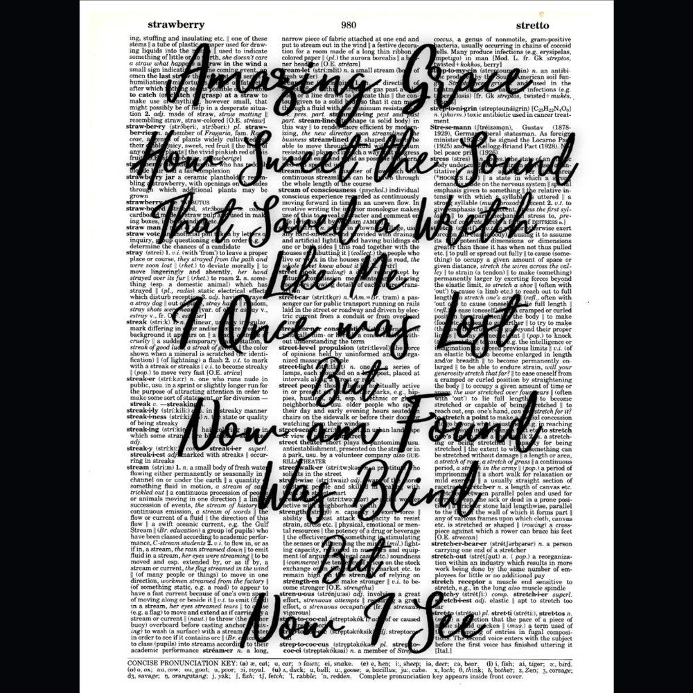 Amazing Grace Religious Song Lyric Dictionary Art Print